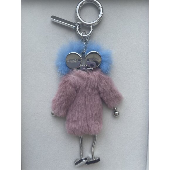 Fendi Roma Mink Fur & Leather Karlito Keychain Bag Charm - Picture 5 of 8